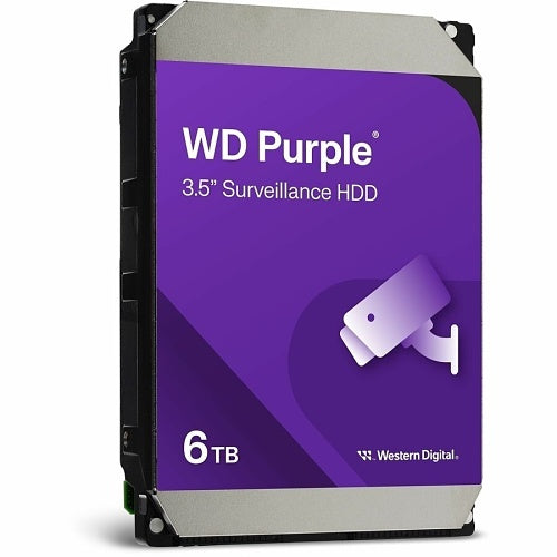 Western Digital WD64PURZ WD Purple 6TB Surveillance Hard Drive white background side view