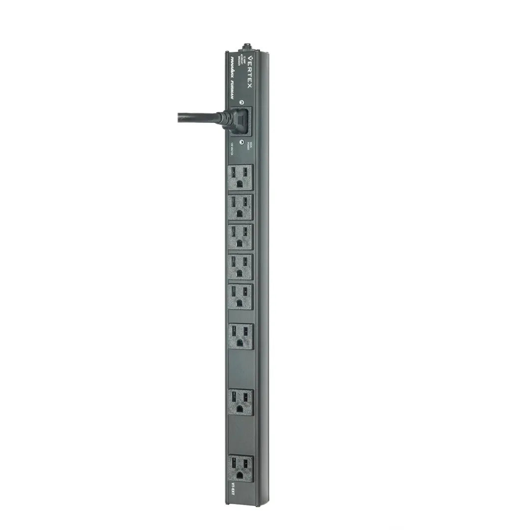 Gray power strip with multiple outlets on a white background
Panamax VT-EXT 8-Outlet Rack Power Strip Extension 10ft Cord