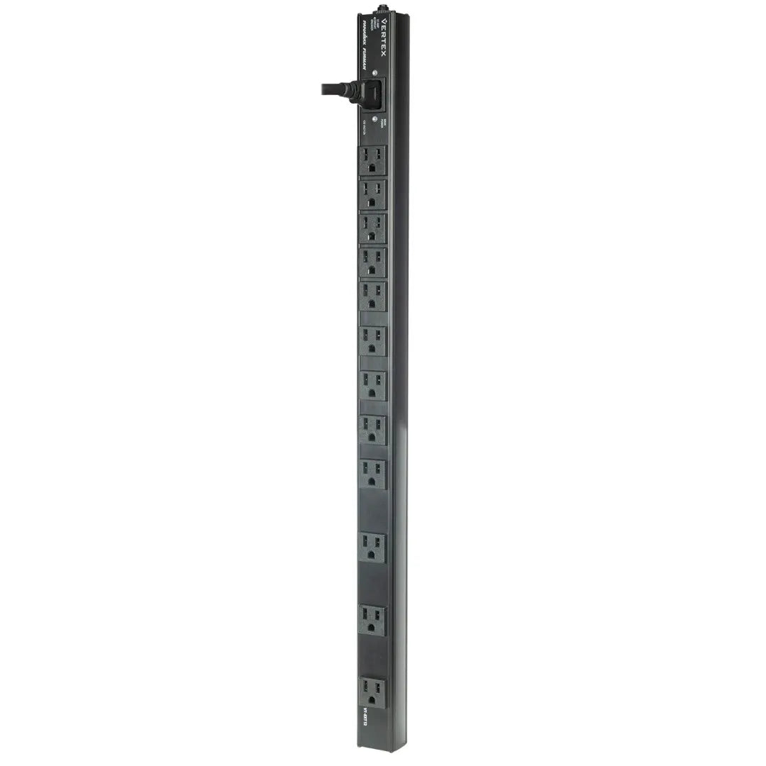 Panamax VT-EXT12 Rack 12-Outlet Vertical Power Strip Extension
Long black power strip with multiple outlets on a white background