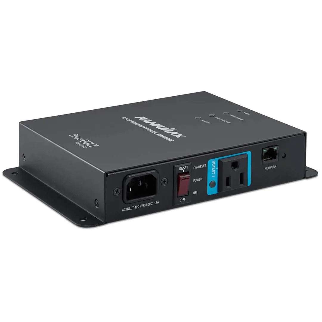 Panamax C3-IP Compact 3 Outlets BlueBOLT Remote Power Conditioner
Black electronic device with multiple ports on a white background