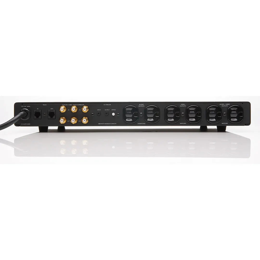 Furman Elite-15I AV Power Line Filter Conditioner 12V Trigger Black audio interface with multiple ports on a white background