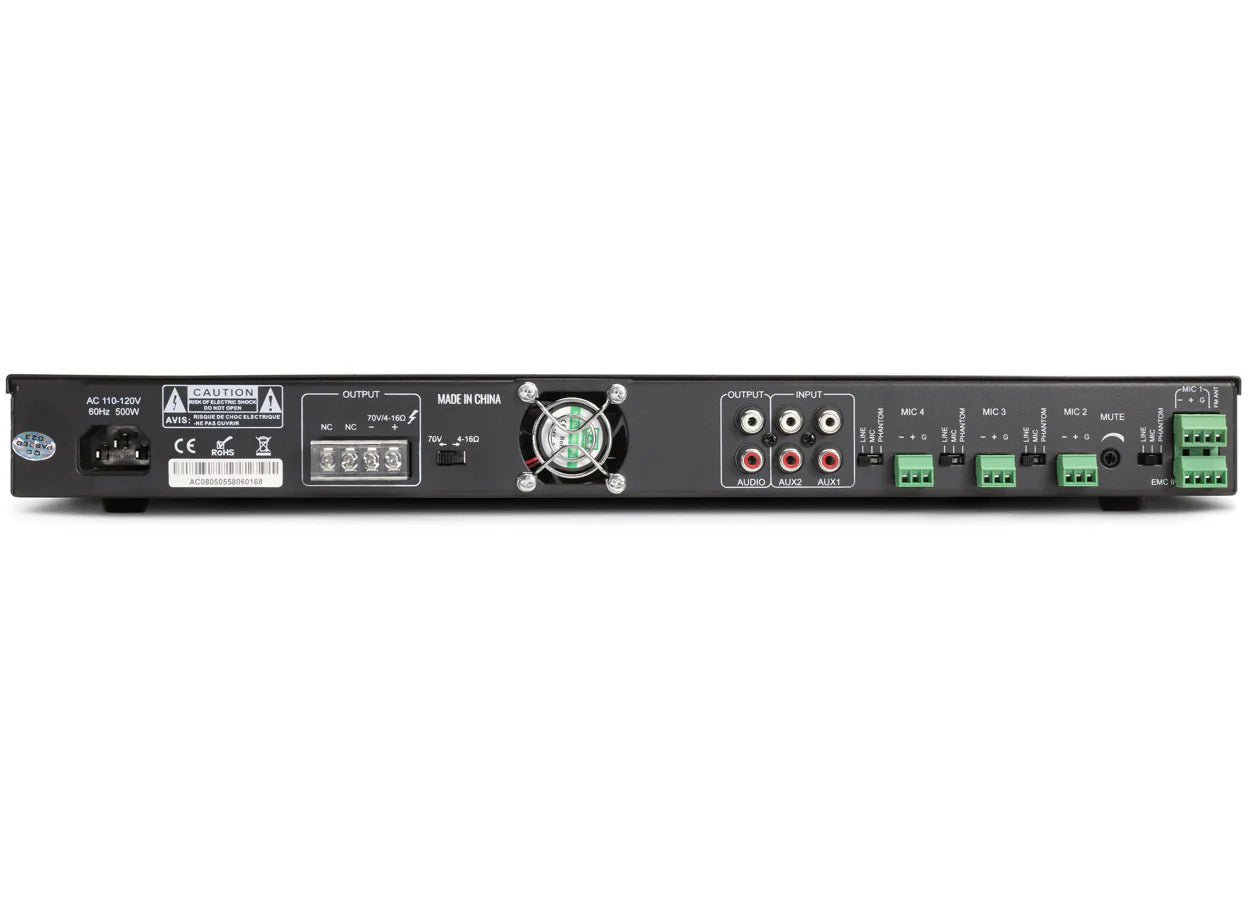 Pure Resonance Audio RMA350BT 350W Bluetooth Rack Mixer Amp
Back view of an audio amplifier on a white background