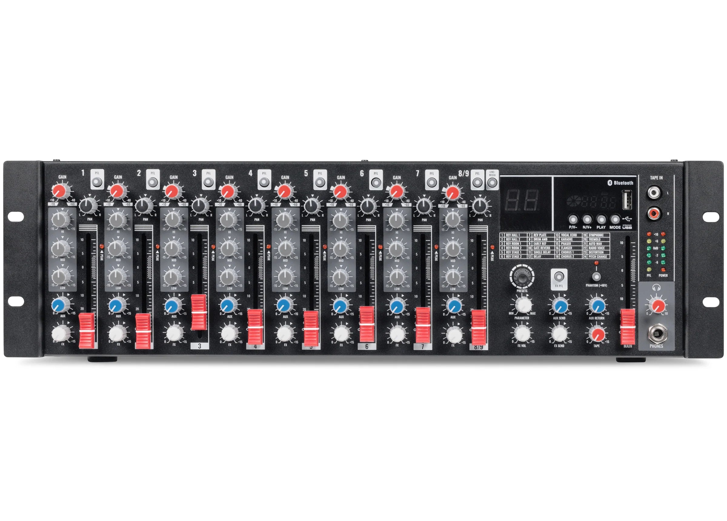 Pure Resonance Audio MX9 Pro Rack Mixer 9-Channel Bluetooth DSP Front