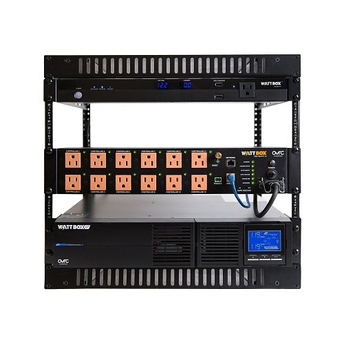 WattBox WB-OVRC-UPS-1500-1 UPS Battery Pack 1500VA for IP Power Conditioners
WattBox power station with multiple outlets and digital displays on a white background